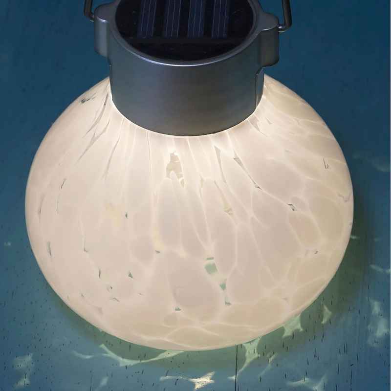 Hand-blown Glass Solar Tea Lantern - White